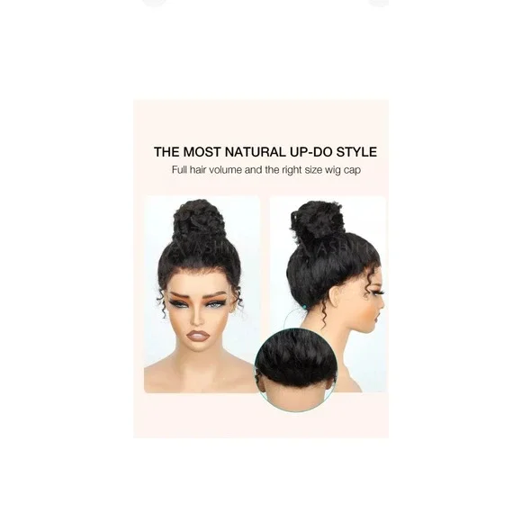 New 16 Ashimary Human Hair Invisi-Strap Water Wave 360 Lace Frontal Wig 1B